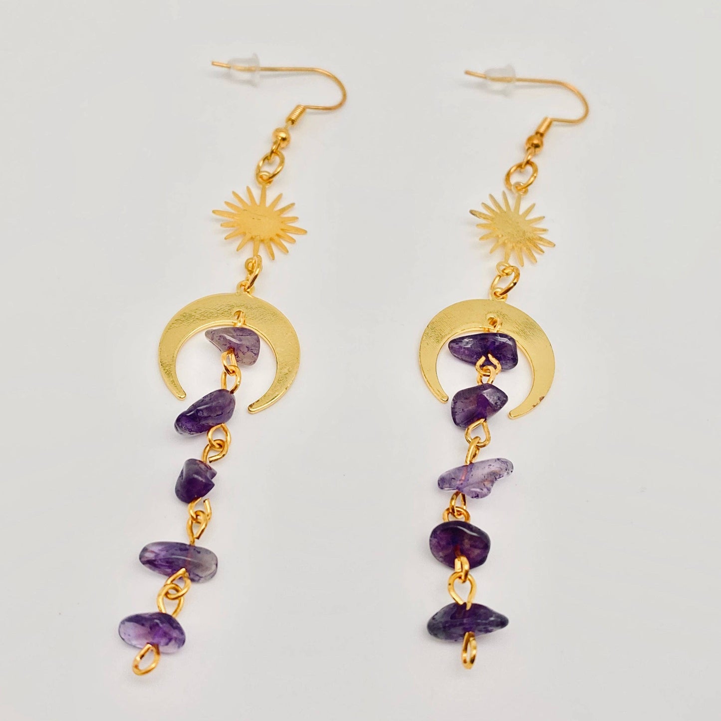 Purple Crystal Tassel Pendant Earrings