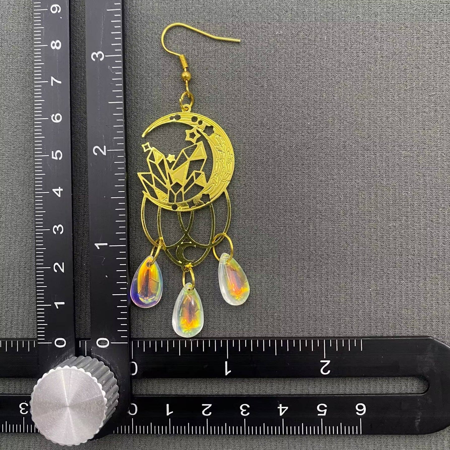 Glass Fringe Gold-plated Moon Dangle Earrings