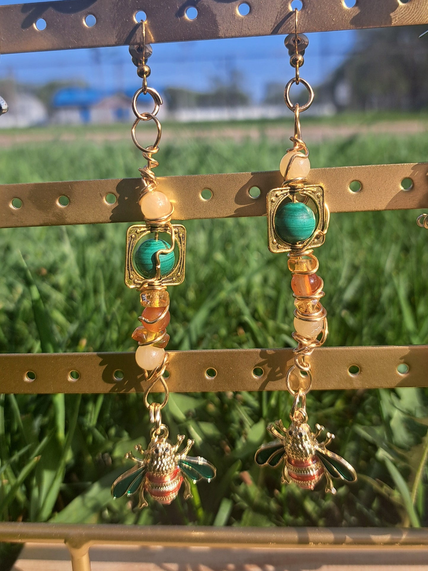 ZuliMynne handmade Junebug earrings- semi-precious stones, 18k gold plated