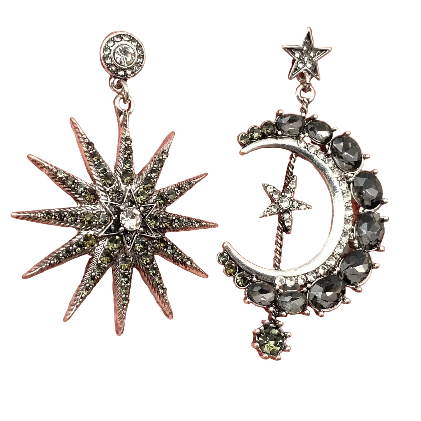 Sparkling Cubic Zirconia Star Moon Asymmetric Earrings