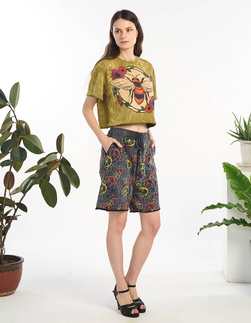 Stone wash 100% cotton Bumble bee crop top