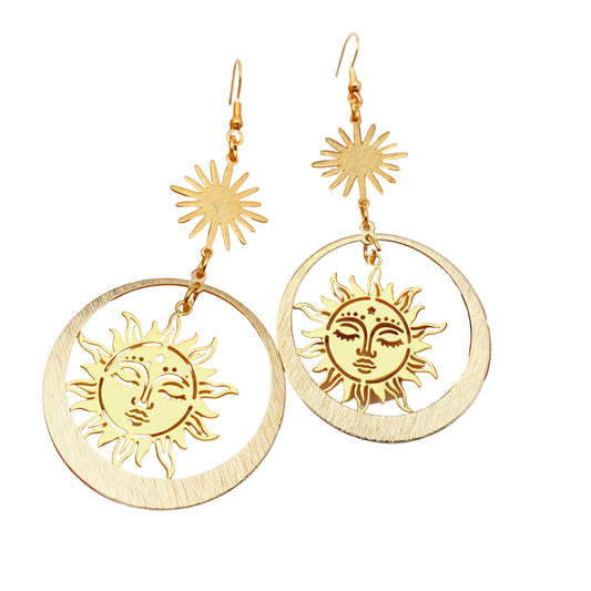 Golden Sun Goddess Pendant Earrings