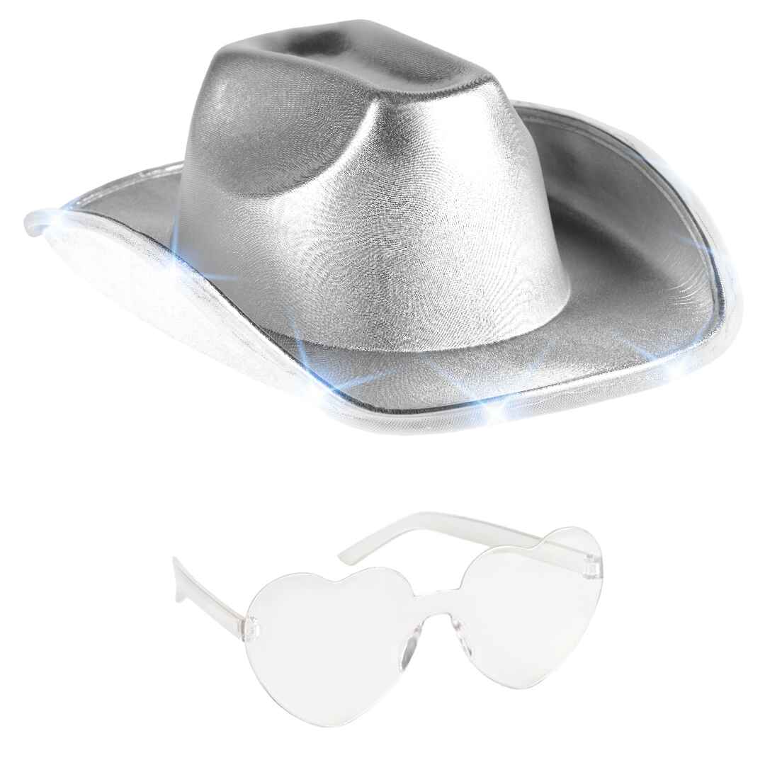 Silver Light Up Cowgirl Hats for Women Western - Stylish Cowboy Hats for Women - FUNCREDIBLE