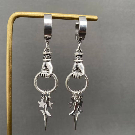 Gothic Hand Catch Star Huggie Earrings - GT