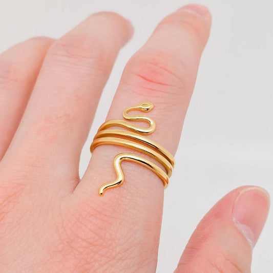 Snake 18K Gold Plated Stainless Steel Adjustable Ring - FGS
