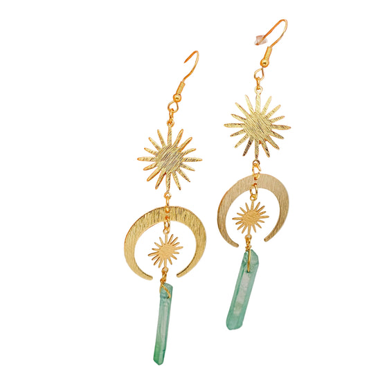 Aqua Crystal Pendant Star Moon Earrings