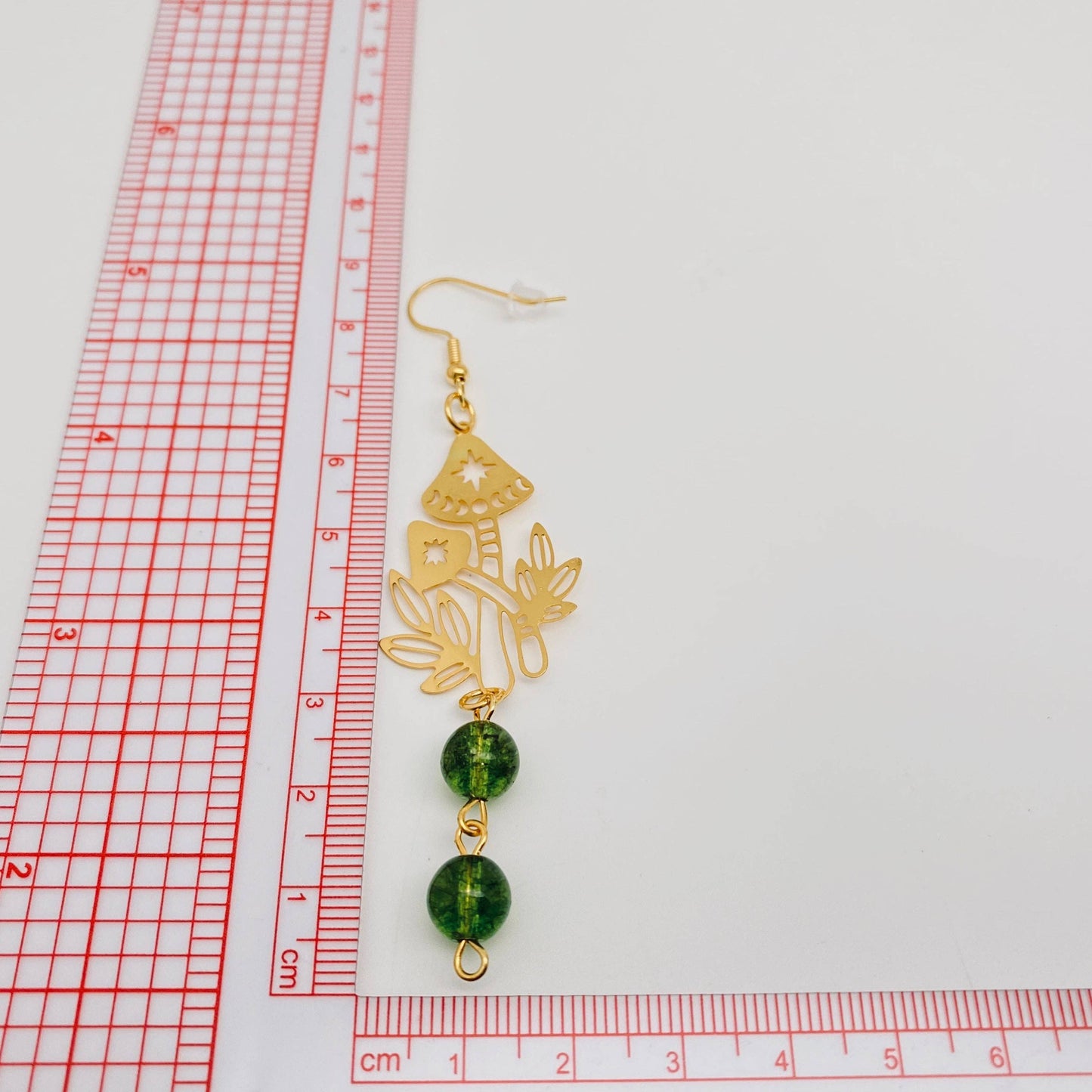 Bohemian Green Phantom Crystal Mushroom Pendant Earrings