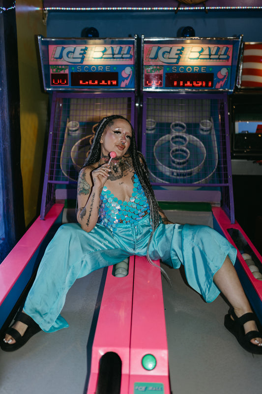 Satin Ocean Blue Wide Leg Pants