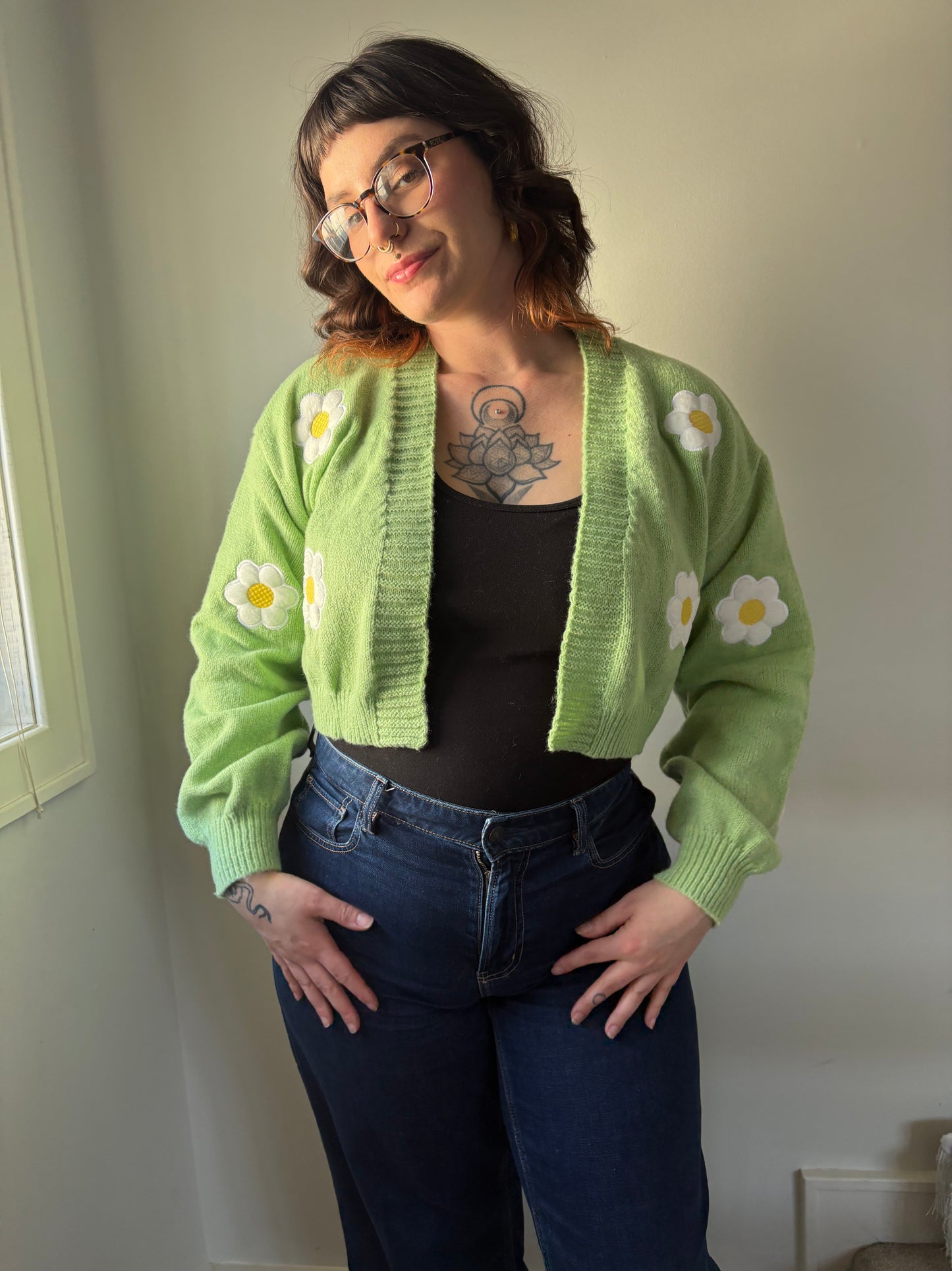 Fields of Daisies open front cropped cardigan
