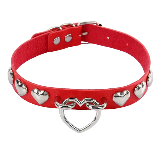 Red Heart Ring and Heart Studded Collar