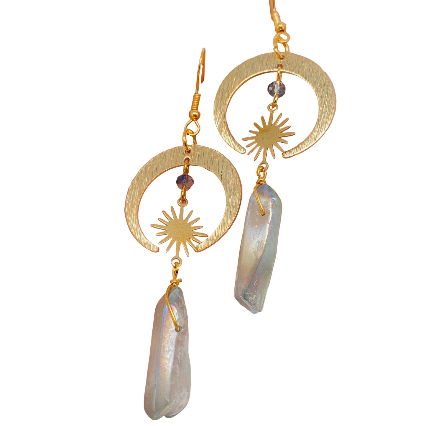 Gray Crystal Pendant Earrings Moon Stars