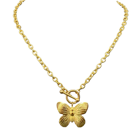 Butterfly Charm 18K Gold Plated Steel Buckle Necklace