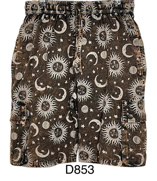 Cotton Block Print Sun moon Galaxy Short D853