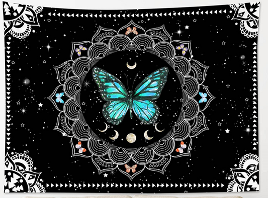 Sun Moon Mandala Butterfly Tapestry