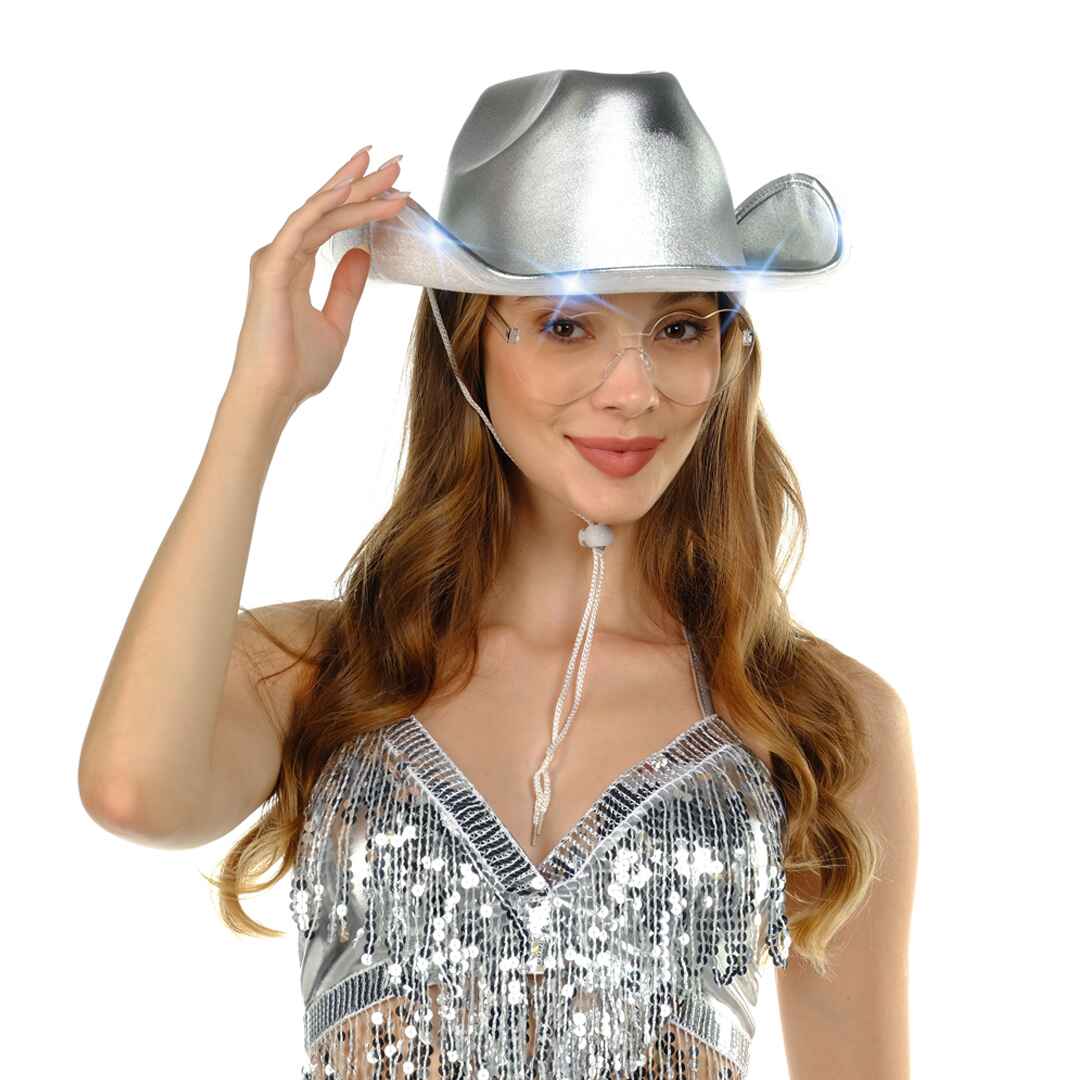 Silver Light Up Cowgirl Hats for Women Western - Stylish Cowboy Hats for Women - FUNCREDIBLE