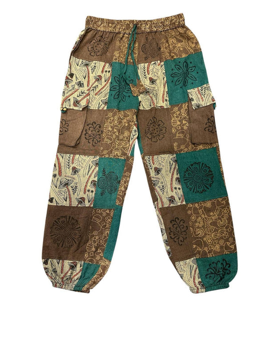 Cotton Patchwork Brown Mushroom Cargo Pant