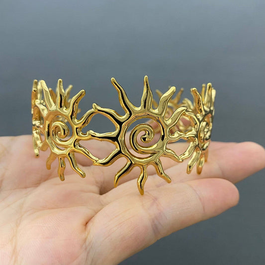 18K Gold Plated S.Steel Vortex Sun Adjustable Cuff - FGS/MS