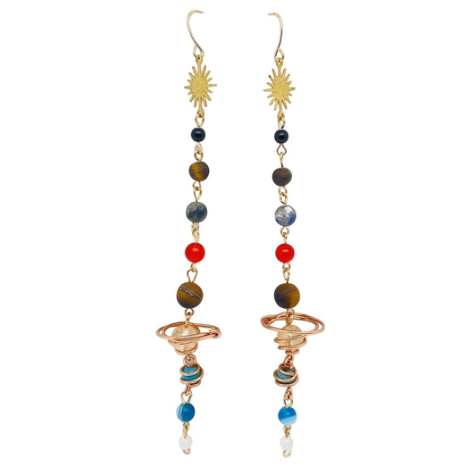 Solar System Handmade Stone Beaded Dangle Earrings