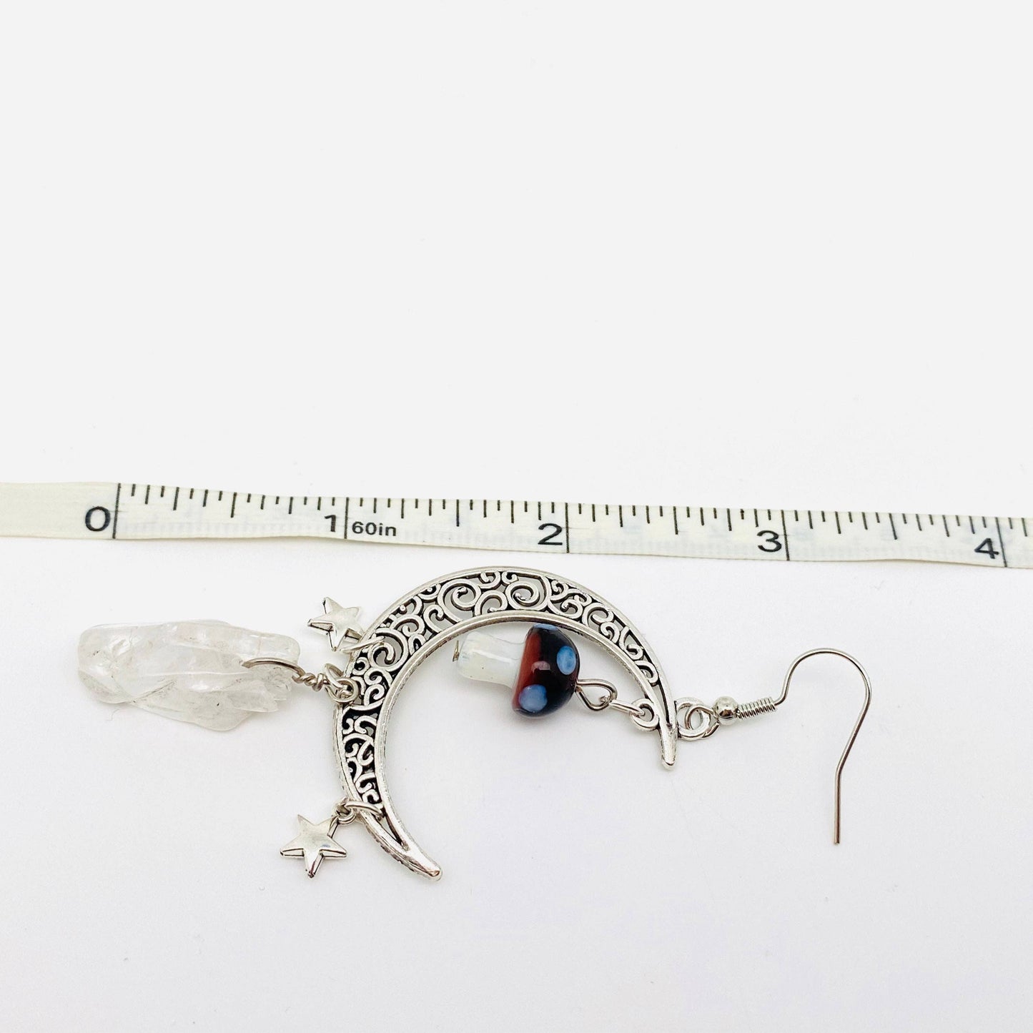 Moon Mushroom White Crystal Pendant Earrings