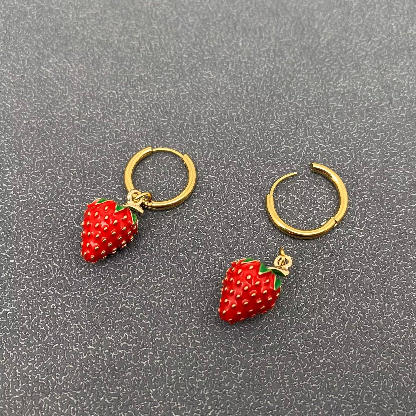 Strawberry Charm 18K Gold Plated Huggie Earrings