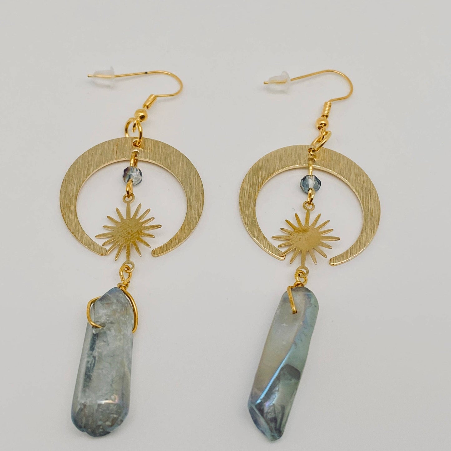 Gray Crystal Pendant Earrings Moon Stars