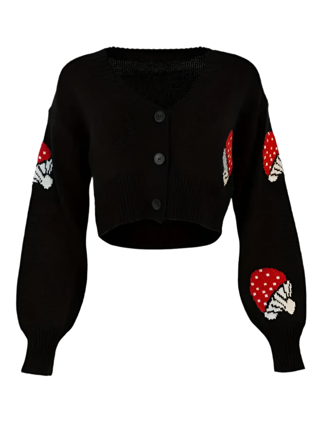 Mushroom Print Cropped Cardigan