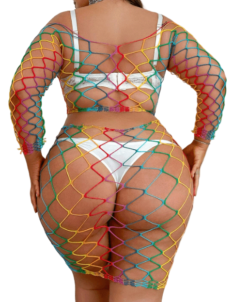 Rainbow Fishnet top and skirt set Plus - Size - Shop Milly