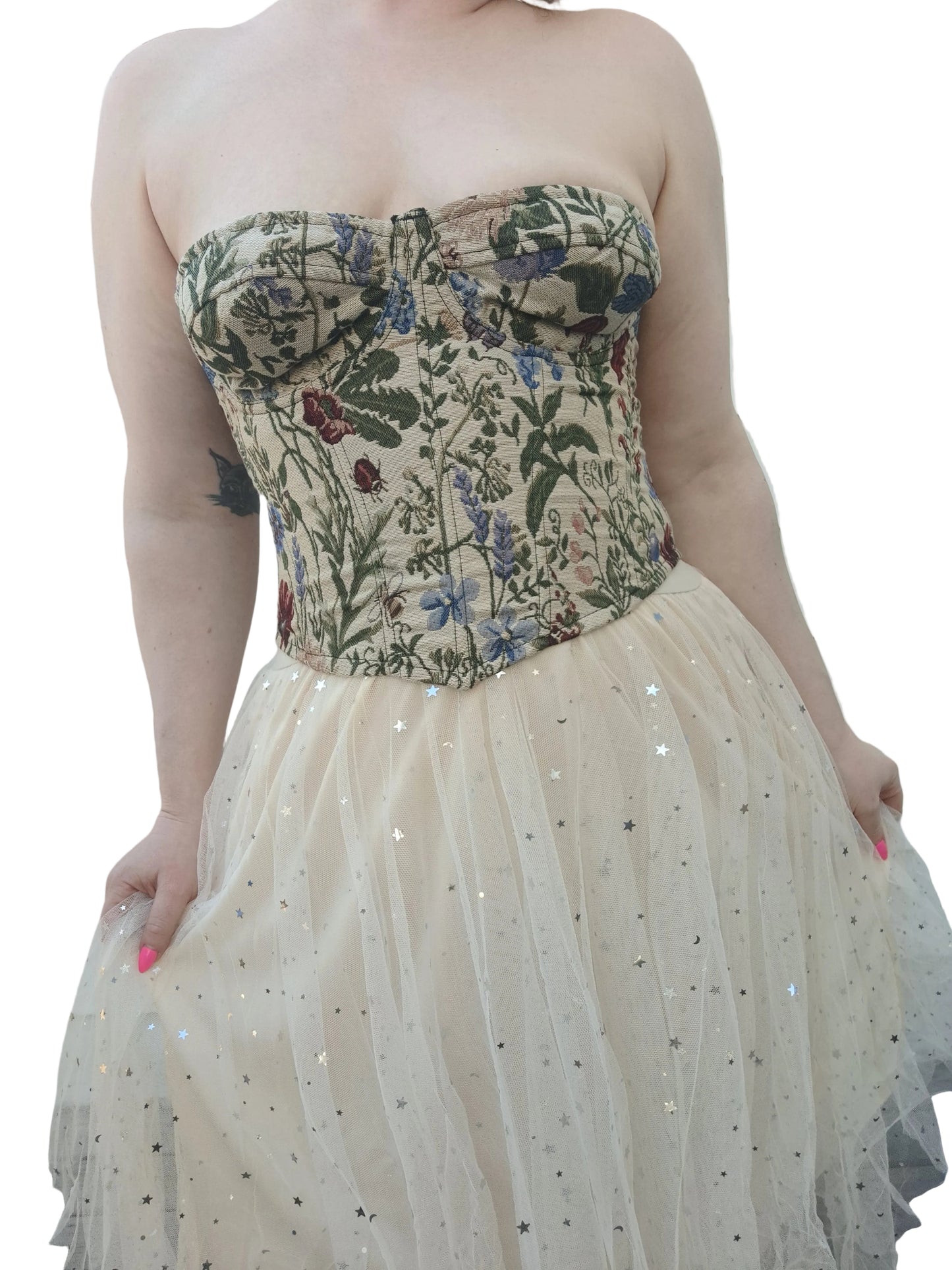 Starry Sky Mesh Layer Stretch Midi Skirt