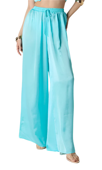 Satin Ocean Blue Wide Leg Pants